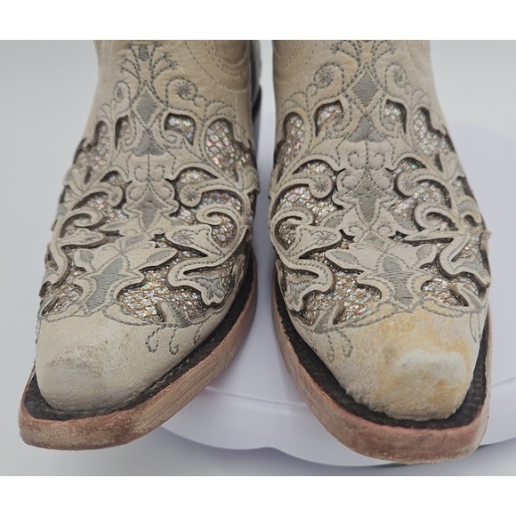 Corral T0021 Cream Glitter Inlay Snip Toe Boots Youth Toddler Wedding Sz 2T *EUC - Picture 11 of 15